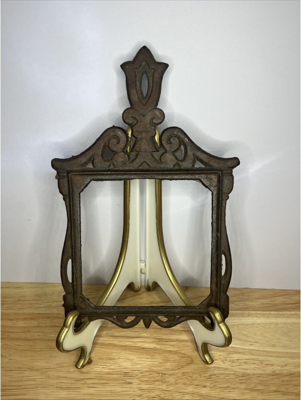 Vintage Ornate Cast Iron Trivet Frame Folk Art Floral Wall Decor Art Nouveau